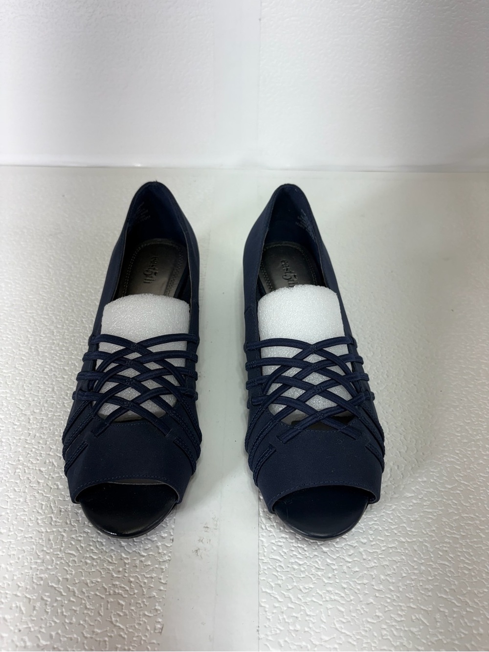 East 5th Navy Peep-Toe Woven Strappy Heels s304